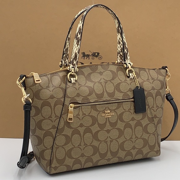 COACH Prairie Satchel / Shoulder In Colorblock Signature Canvas Khaki/Bl… - Picture 2 of 16